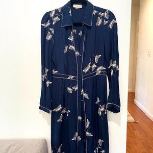 ba&sh navy and white button down dress